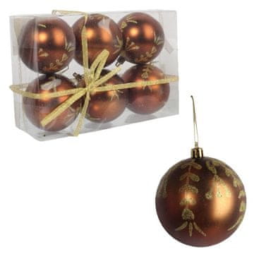 Komplet od 6 plastičnih kuglica s dekorom, 8 cm, smeđe boje