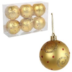 Set od 6 plastičnih kuglica s dekorom, 6 cm, zlatne