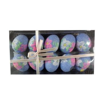 Set od 10 plavih šljokicastih jaja s vješalicom u kutiji, dimenzije 5x3,5 cm