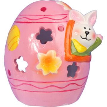 Ružičasti keramički lampion u obliku jajeta sa zekićem za tealight svijeću