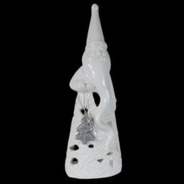 Keramički lampion Djed Božićnjak s božićnim drvcem za čajnu svjetiljku, 23,5 cm, bijeli