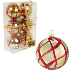 Set od 6 plastičnih kuglica s oslikanim dekorom 8 cm, zlatna boja