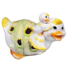 Uskrsni lampion - keramička figurka patke s pačetom za tealight, zelena, 17 cm
