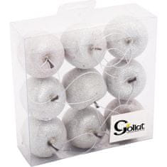 Set od 9 srebrnih bombi u obliku jabuke od 4,5 cm s efektom inja