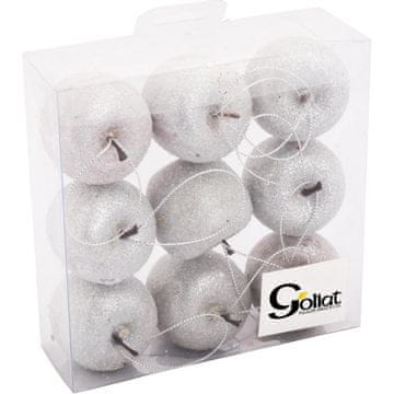 Set od 9 srebrnih bombi u obliku jabuke od 4,5 cm s efektom inja