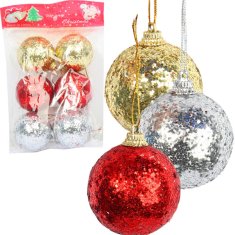 Set od 6 šarenih šljokicama ukrašenih kuglica 5 cm - alternativa staklenim božićnim ukrasima