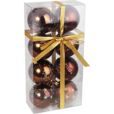Set od 8 smeđih ukrašenih plastičnih bombona promjera 6 cm