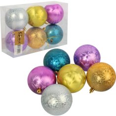 Set od 6 plastičnih kuglica u više boja, 8 cm, za božićne ukrase