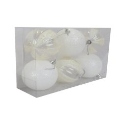 Set od 6 prozirnih plastičnih bombona s bijelim šljokicama, 8 cm