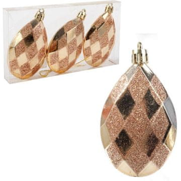 Set od 3 zlatnih kuglica u obliku kapljice, 9 cm, s glitter dekorom