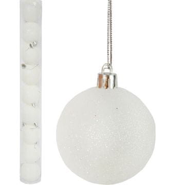 Set od 9 bijelih božićnih kuglica sa šljokicama, plastične, 6 cm