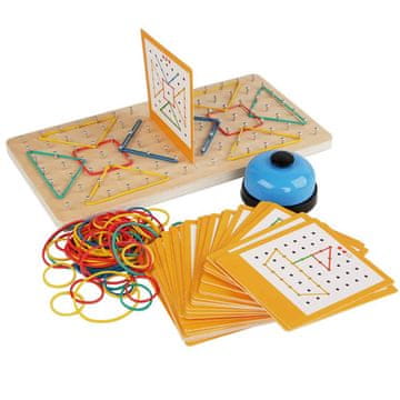 Netscroll Drvena geometrijska igra za 2 igrača, Montessori geoboard 7x7 s karticama i gumicama, razvoj motorike i kreativnosti, Battle