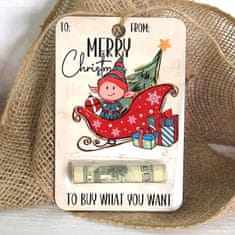 HOME & MARKER® Božićni ukrasi s držačem za novac, drvene kutijice za poklon i bor (set 4 kom) | WEALTHMAS