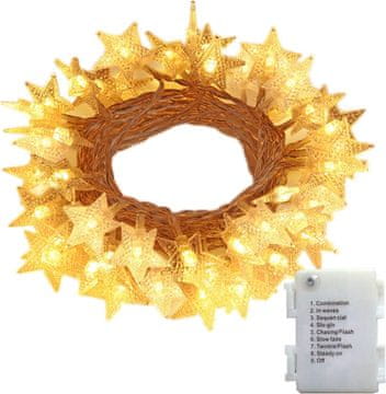 Netscroll LED svjetlosna zvjezdana dekoracija, 6 m, zvjezdaste lampice, 8 načina treperenja, vodootporna, na baterije, za interijer i eksterijer, idealna za blagdane i dječju sobu, Twinkles