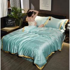 HOME & MARKER® Satenski poplun, svilenkasto mekan, prozračan, za sve sezone, 150x200 cm | SILKSTAR, zelena