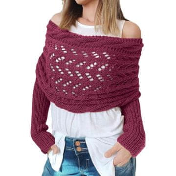 VIVVA® Pleteni ogrtač s rukavima za grijanje i opuštanje, boho stil, jedna veličina, lagan i mekan | KNITKA Ljubičasta