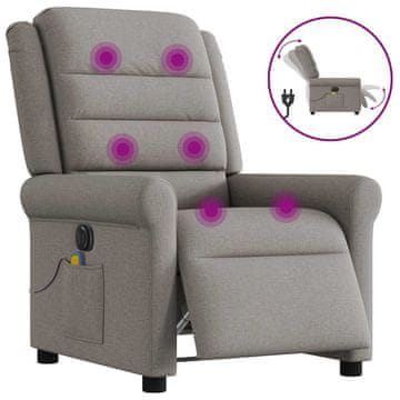 Vidaxl Električna masažna fotelja s naslonom, taupe, tkanina