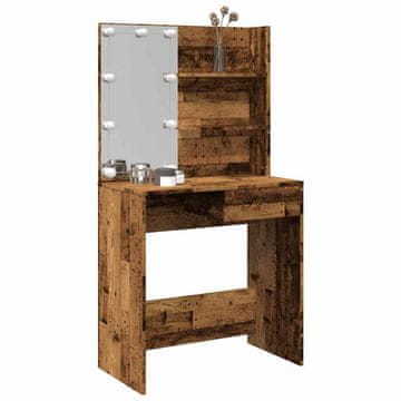 Vidaxl Toaletni stolić s LED rasvjetom, antikno drvo, 74,5 x 40 x 141 cm