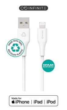 eSTUFF INFINITE kabel USB A-Lightning 3m, bijel 5V/2.4A, 480Mbps, reciklirana plastika