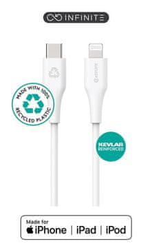 eSTUFF INFINITE kabel USB C-Lightning 1m, bijel 5V/2.4A, 480Mbps, reciklirana plastika