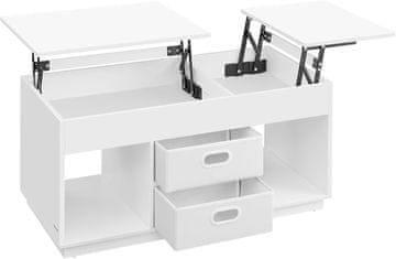 Songmics Stolić za kavu podizna ploča s 2 ladice i skrivenim pretincima 100x50x485 cm bijela