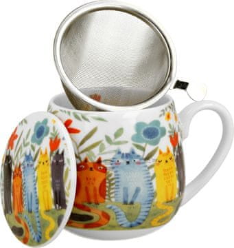 Duo Šalica+poklopac+cjedilo Mačići u vrtu, 430 ml porculan, poklon pakiranje, 3969