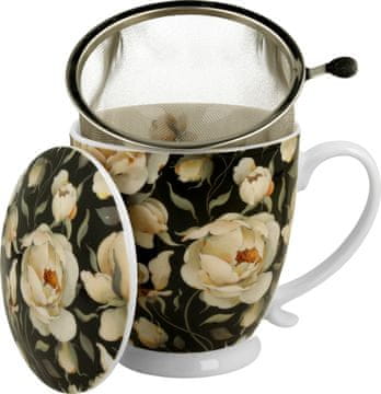 Duo Šalica+poklopac+cjedilo Ruže, 510 ml porculan, poklon pakiranje, 9527
