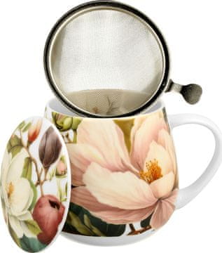 Duo Šalica+pokrivač+cjedilo Magnolia, 430 ml porculan, poklon kutija, 4378