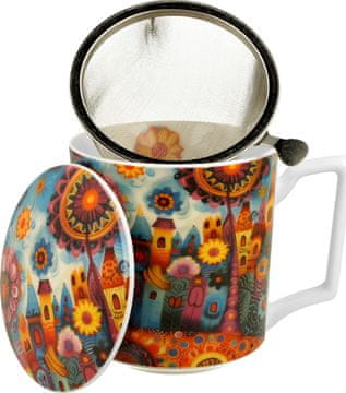 Duo Šalica+poklopac+cjedilo Grad, 450 ml porculan, poklon pakiranje, 4606