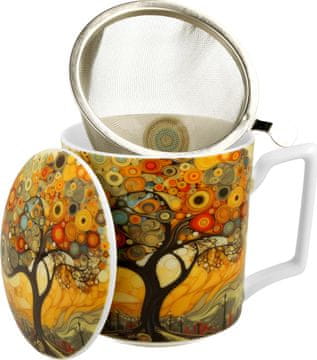 Duo Šalica+poklopac+cjedilo Drvo, 450 ml porculan, poklon pakiranje, 4545