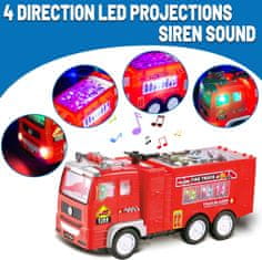 Netscroll Dječji vatrogasni kamion s LED svjetlima i sirenom, interaktivna igračka za djecu 3+, vožnja u svim smjerovima, baterijsko napajanje, FireFighter