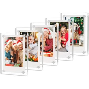 HOME & MARKER® Magnetni akrilni okviri za hladnjak za Polaroid/Instax fotografije, prozirni set 5 kom | FRAMIFY