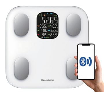 KLAUSBERG Kupaonska vaga s mjerenjem tjelesne masti i sastava tijela, Smart, BT, KB-7855 bijela