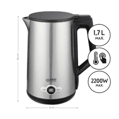 First Austria Prvi grijač vode 1,7L, 2200W, nehrđajući crni