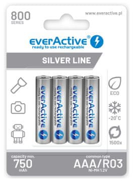 slomart Punjive baterije everActive Ni-MH R03 AAA 800 mAh Silver Line