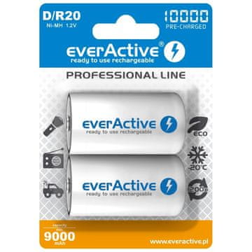 slomart Punjive baterije everActive R20/D Ni-MH 10000 mAh spremne za upotrebu