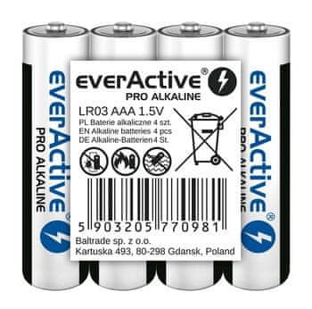 slomart Alkalne baterije everActive Pro Alkaline AAA LR03, 4 komada