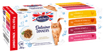 Butcher's Butcher's ukusne večere jumbo pakiranje - mokra hrana za mačke - 40x100 g