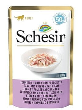 slomart Schesir za mačke single dish tuna s piletinom i šunkom 50g