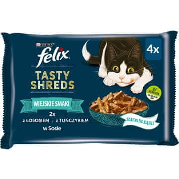 Felix FELIX Tasty Shreds Mokra hrana za mačke, losos i tuna, 4x80g