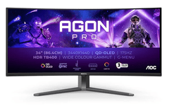 AOC Agon Pro AG346UCD gaming monitor, zakrivljeni, 86,4 cm (34&quot;), UWQHD, QD-OLED, 1800R, 175 Hz