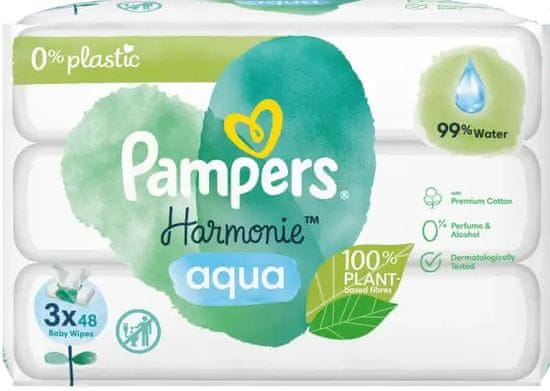 Pampers Harmonie Aqua dječje maramice za čišćenje, 3 x 48 komada, 144 maramice 