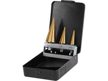 Extol Craft Stepenaste bušilice (20090) set of 3, ?4-12/1mm, ?4-20/2mm, ?4-32/2mm, titanium surface treatment, TiN