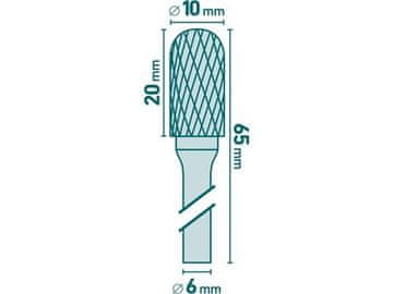 Extol Industrial Glodalica (8703724) carbide milling cutter, cylindrical with ball nose, dia. 10x20mm/shank 6mm, medium cut (double-cut)