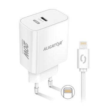 Aligator Mrežni punjač Power Delivery 20W, USB-C + cable for Apple - white