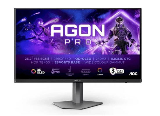 AOC Agon Pro AG276QZD2 gaming monitor, 68,6 cm, QHD, QD-OLED, crni