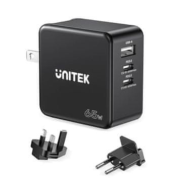 Unitek UNITEK P1117B mobilni punjač, 65W, 2x USB-C, 1x USB-A, crni