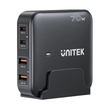 slomart Unitek P1228ABK01-EU GaN mrežni punjač, 70W, 2xUSB-C, 2xUSB-A, crni