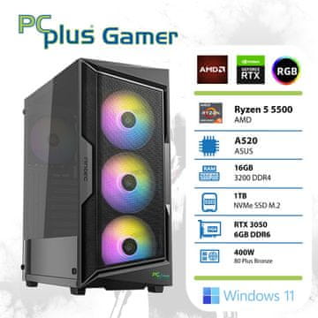 PCplus Gamer Ryzen 5 5500 16GB 1TB SSD RTX 3050 6GB Windows 11 gaming stolno računalo