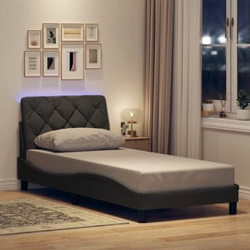 Vidaxl Okvir za krevet s LED rasvjetom bez madraca tamno sivi 90x200 cm tkanina